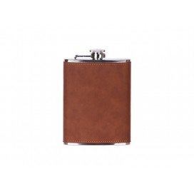 8oz/240ml Stainless Steel Flask with PU Cover (Yellowish Brown W/ Black)（10/pcs）